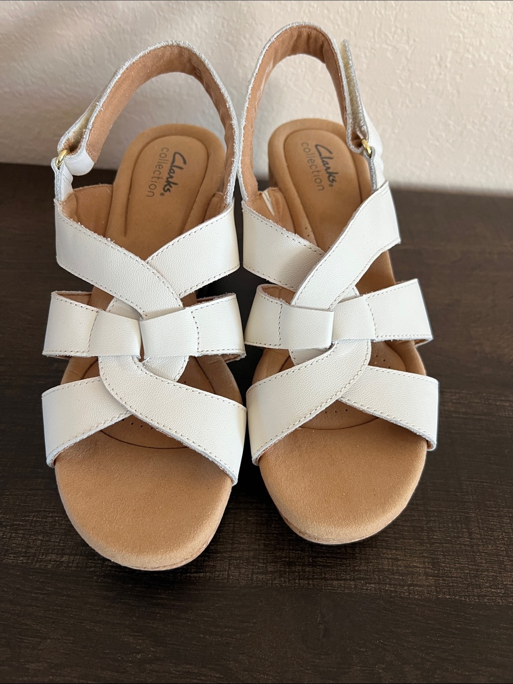Clarks White Leather Knot-Strap Slingback Sandals